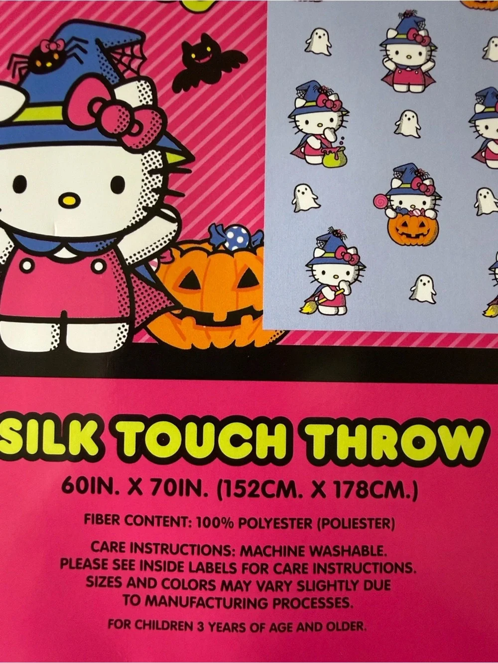 Hello Kitty Lavender Halloween Throw Blanket with Pumpkins & Ghosts